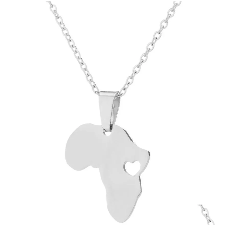 Pendant Necklaces Love Africa Map Pendant Necklace Hollow Heart With Sier Gold Chain For Women Men Fashion Jewelry Will And Jewelry Ne Dhcjn