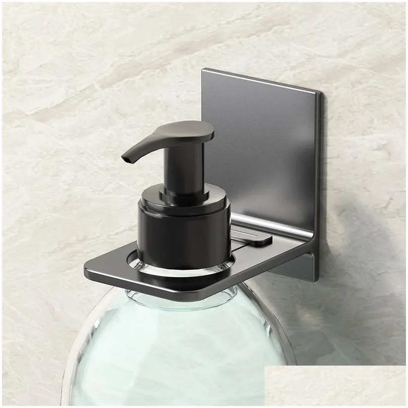 Bathroom Shelves Accessories Self-Adhesive Wall Mounted Shampoo Bottle Shelf Liquid Soap Shower Gel Organizer Hook Holder Shees Hang Dhodc