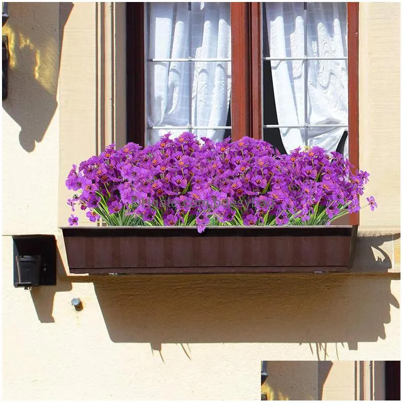 Decorative Flowers 33Cm Artificial Violets Table Window Outdoor Fake Simation Porch Valentines Day Wedding Decoration Dhe3O
