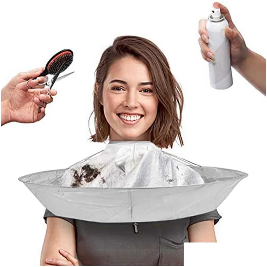 Aprons Creative Diy Apron Hair Cutting Cloak Coat Salon Barber Stylist Cape Umbrella Haircut Hairdressing Home Cleaning Protector Dr Dhd1B