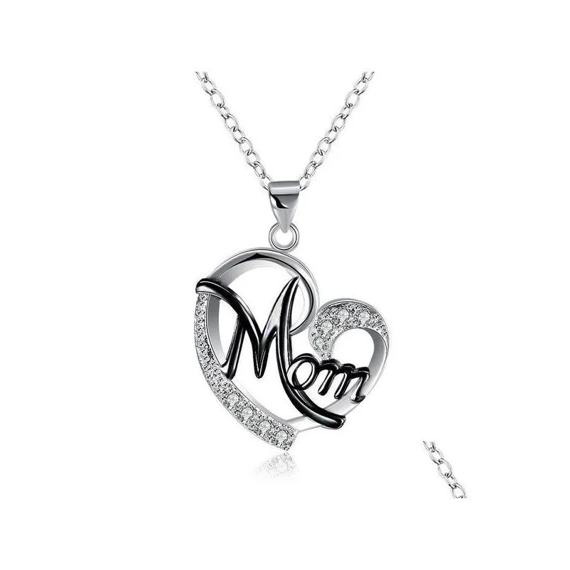 Pendant Necklaces Contrast Color Crystal Heart Mom Necklace Pendant Diamond Fashion Love Jewelry Mother Birthday Day Gift Will And San Dhluv
