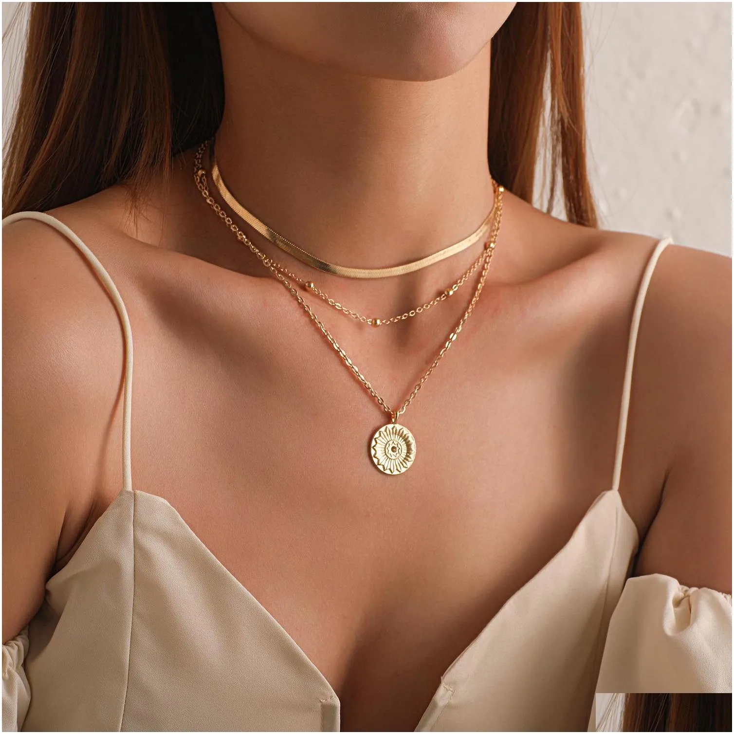 Pendant Necklaces Sier Gold Chains Mtilayer Choker Necklace Pendant Necklaces Wrap Women Fashion Jewelry Will And Sandy Gift Jewelry N Dhlsw