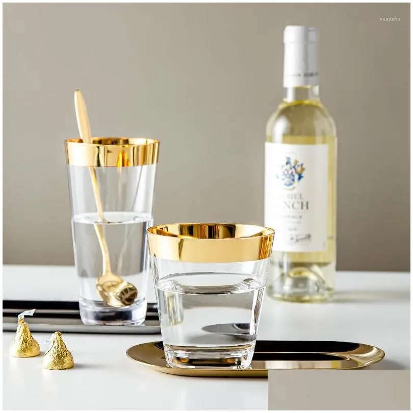 Wine Glasses Wine Glasses Crystal Glass Water Gold Rim Clear Milk Cups Juice Vertical Transparent Whisky European Small  Cold Dri Dhgvb