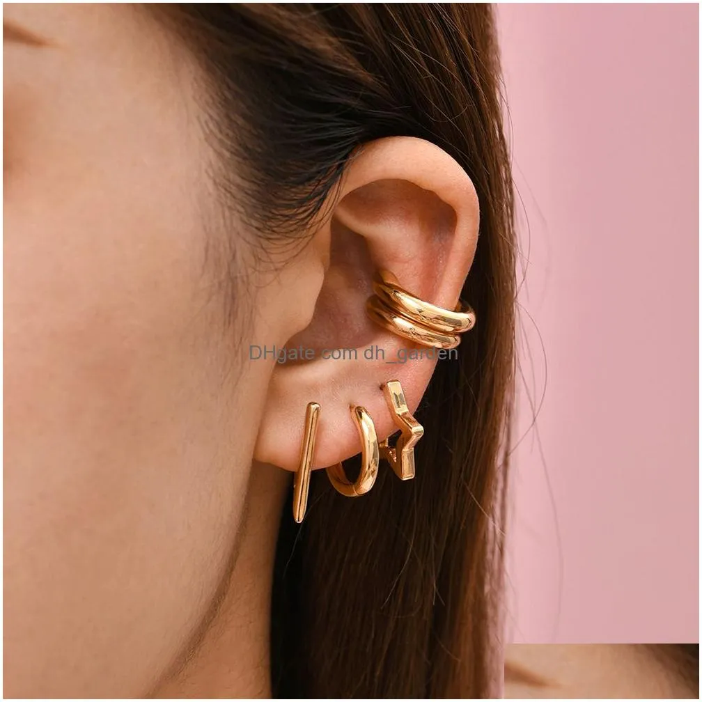 Punk Rock Helix Fake Cartilage Ear Cuff With Long Chain Circle Hoop Earrings Set For Women Tiny Piercing Hie Earring Jewelry Dhgarden Ot715