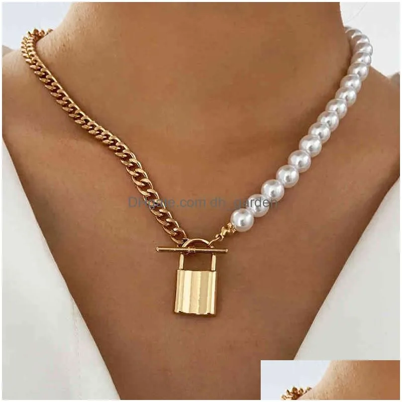 17Km Vintage Wedding Pearl Choker Necklace For Women Geometric Heart Coin Lock Pendant Necklaces Jewelry Collier De Perles Dhgarden Otphm