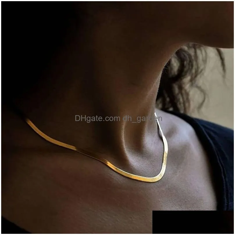 Uni Snake Chain Women Necklace Choker Stainless Steel Herringbone Gold Color Necklaces For Jewelry 50Cm Dhgarden Otsp7