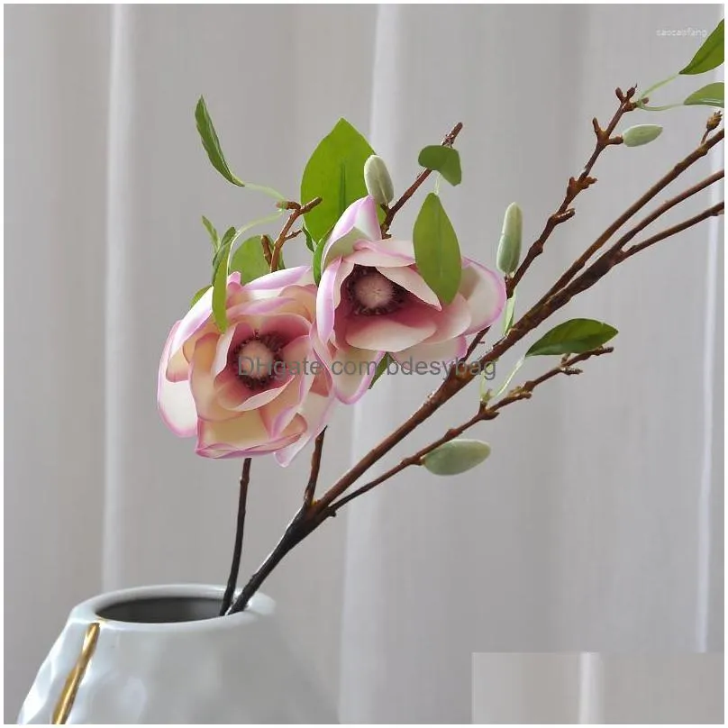 Decorative Flowers 5Pc 93Cm Artificial Magnolia Branch With Leaves Chinese Style Home Soft Decoration Fake Flower Wedding Dhnnk