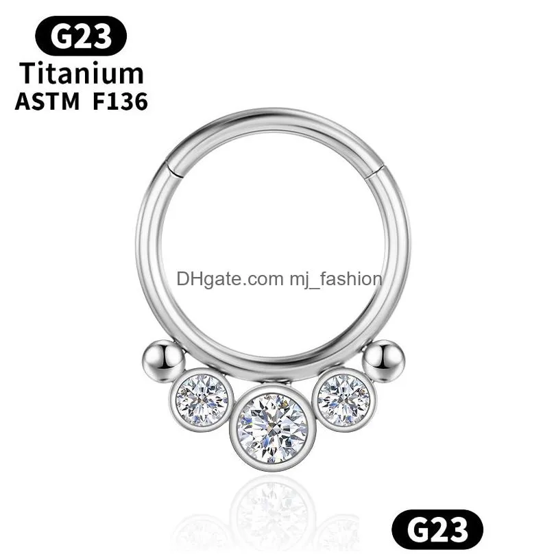 Nose Rings & Studs Titanium Clicker Piercing Zircon Nose Ring G23 Earrings Tragus Septum Helix Body Jewelry Cartilage Daith Charming J Dhap2