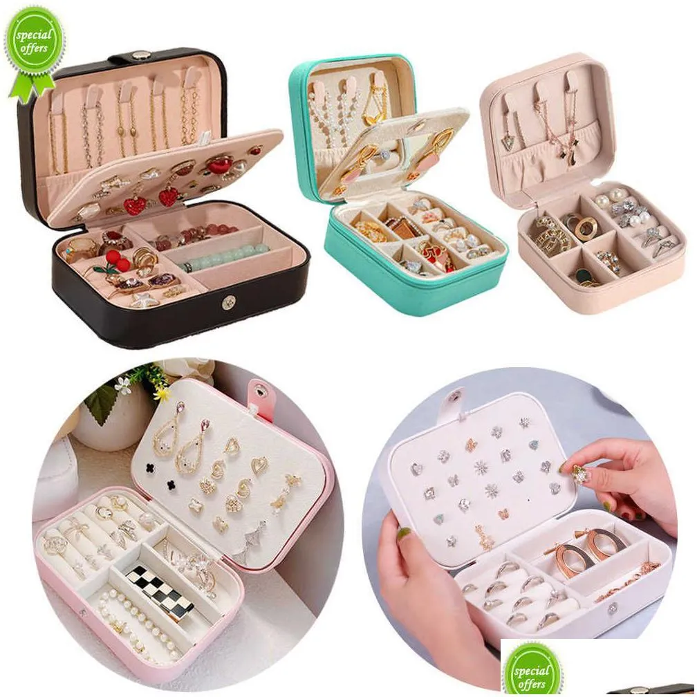 Storage Boxes Bins Simple Jewelry Box Creative Portable Pu Single Layer Earrings Ring Display For Home Travel Girl Drop Delivery Ga Dh8Jy