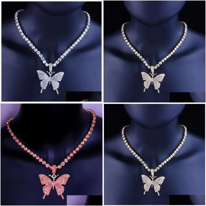 Pendant Necklaces Butterfly Necklace Gold Sier Rosegold Iced Out Tennis Chain Cz Hip Hop Bling Mens Necklaces Diamond Jewelry9886873 J Dhuq8