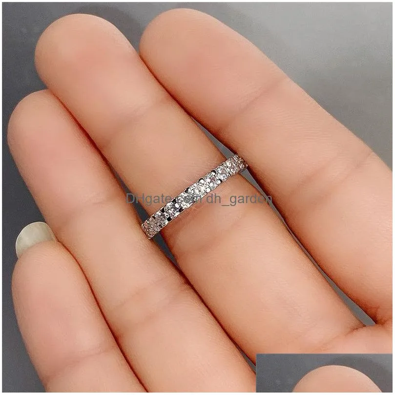 Fashion Contracted Womens Ring Thin Fl Paved Round Cz Versatile Girls Accessories Daily Wear Party Statement Jewelry Dhgarden Ot7Ft