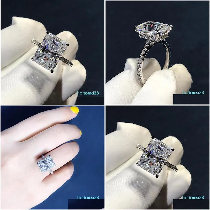 Band Rings Radiant Cut 3Ct Lab Diamond Ring 925 Sterling Sier Bijou Engagement Wedding Band Rings For Women Bridal Party Jewelry448333 Dht1P