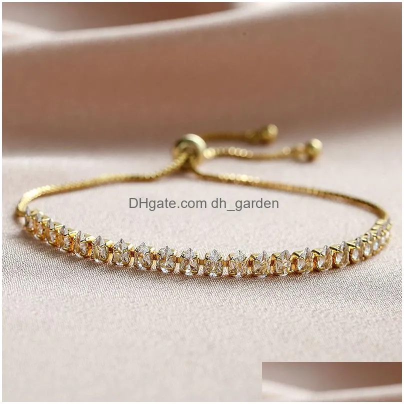 Zircon Tennis Bracelets For Women Shining Gold Single Layer Cz Charm Bracelet Statement Wedding Party Jewelry Dhgarden Otp8O