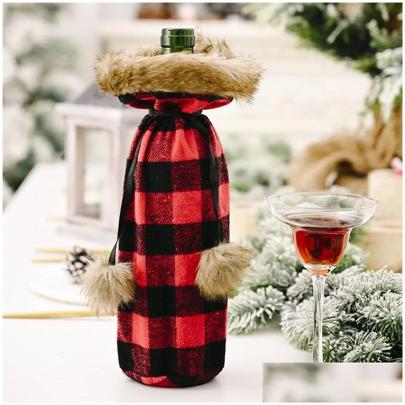 Christmas Decorations  Plaid Wine Bottle Er Decorative Faux Fur Cuff Sweater Holder Gift Bags Party Ornament Jk2009Xb Home Gard Dhyo6