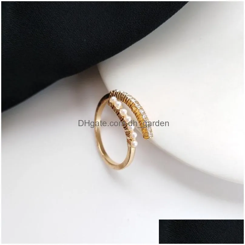 Gold Color Pearl Zircon Rings For Woman Y Open Party Joint Ring Dhgarden Otaz9