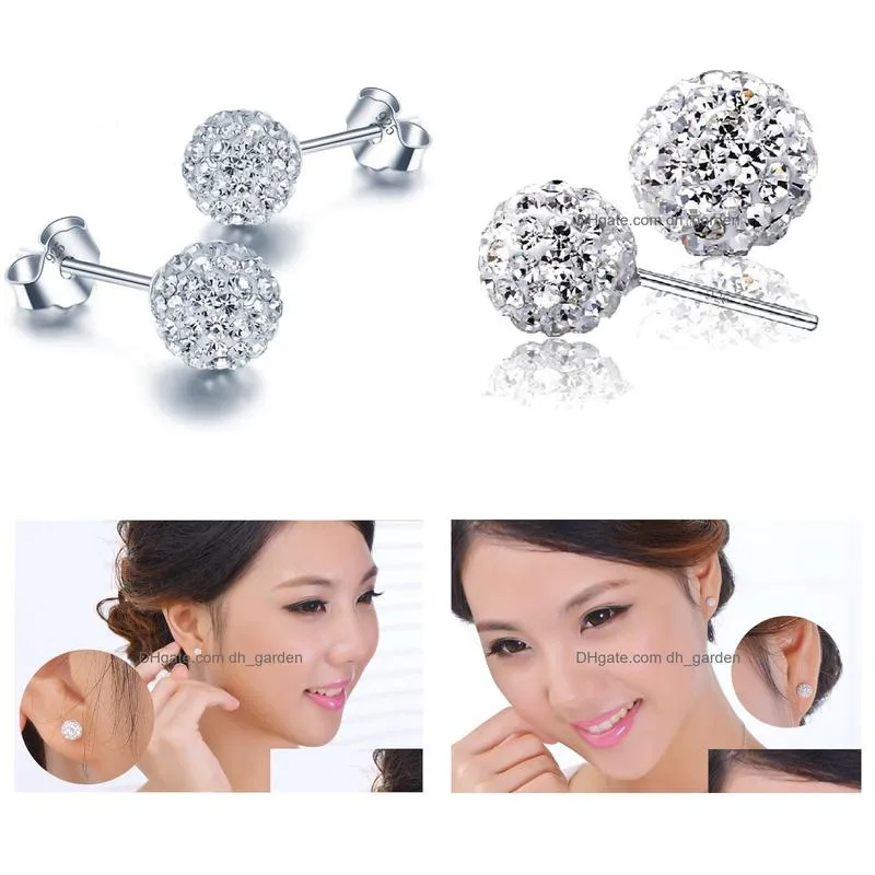 White S925 Stamp Plata Earrings Micro Disco Balls Crystal Stud Earring Safe To Skin Women Jewelry Dhgarden Otant