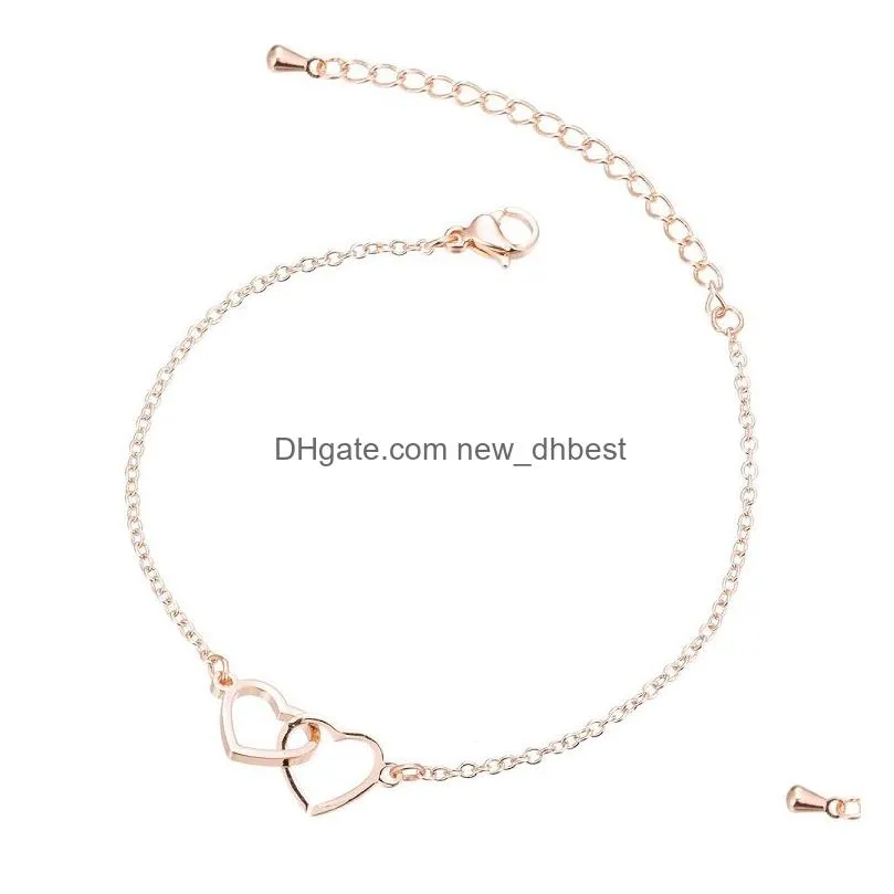 Charm Bracelets Stainless Steel Bracelet Romantic Double Connected New Heart Bracelets Bangles For Women Valentines Engagement Gift Je Dhk9V