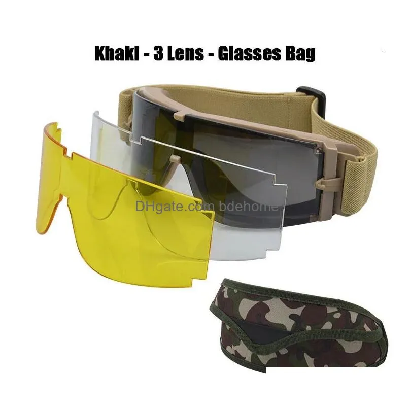 Outdoor Eyewear Outdoor Eyewear Tactical Goggles Windproof Dustproof Climbing Sports Glasses Military Combat 3 Lenses Cs Game War Spor Dhian