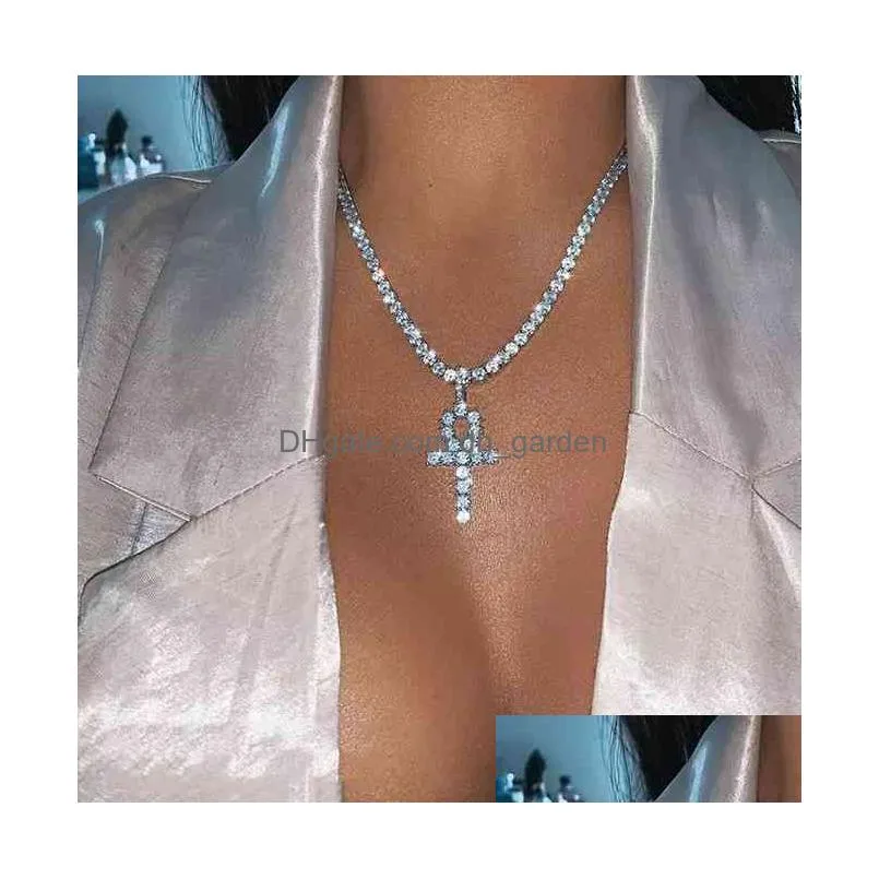 Shining Cross Butterfly Pendants Rhinestone Women Necklaces 2021 Crystal Tennis Clavicle Chains Choker Hiphop Gifts Jewelry Dhgarden Otuht