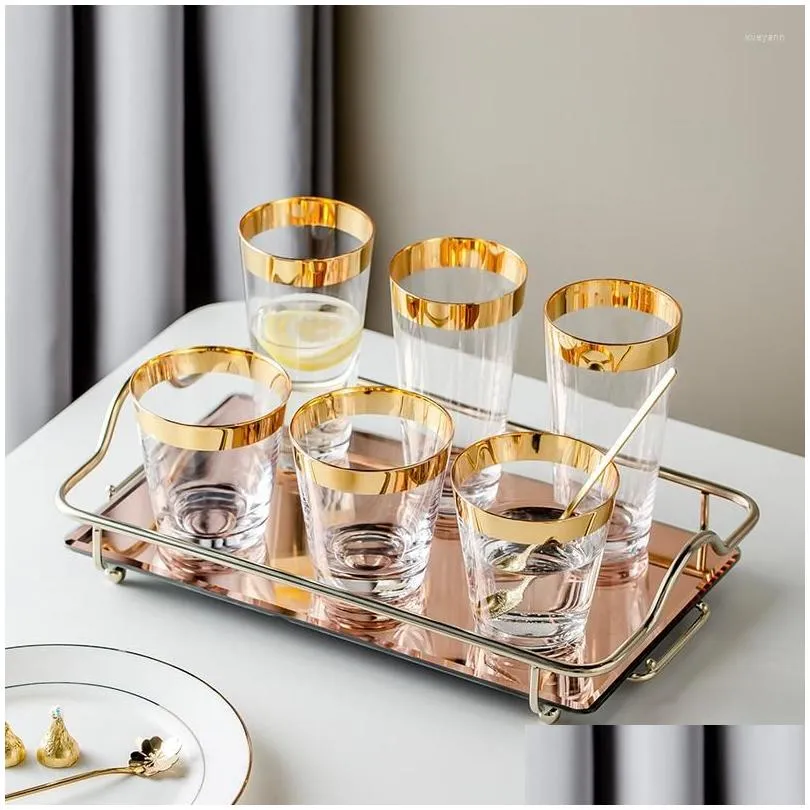 Wine Glasses Wine Glasses Crystal Glass Water Gold Rim Clear Milk Cups Juice Vertical Transparent Whisky European Small  Cold Dri Dhgvb