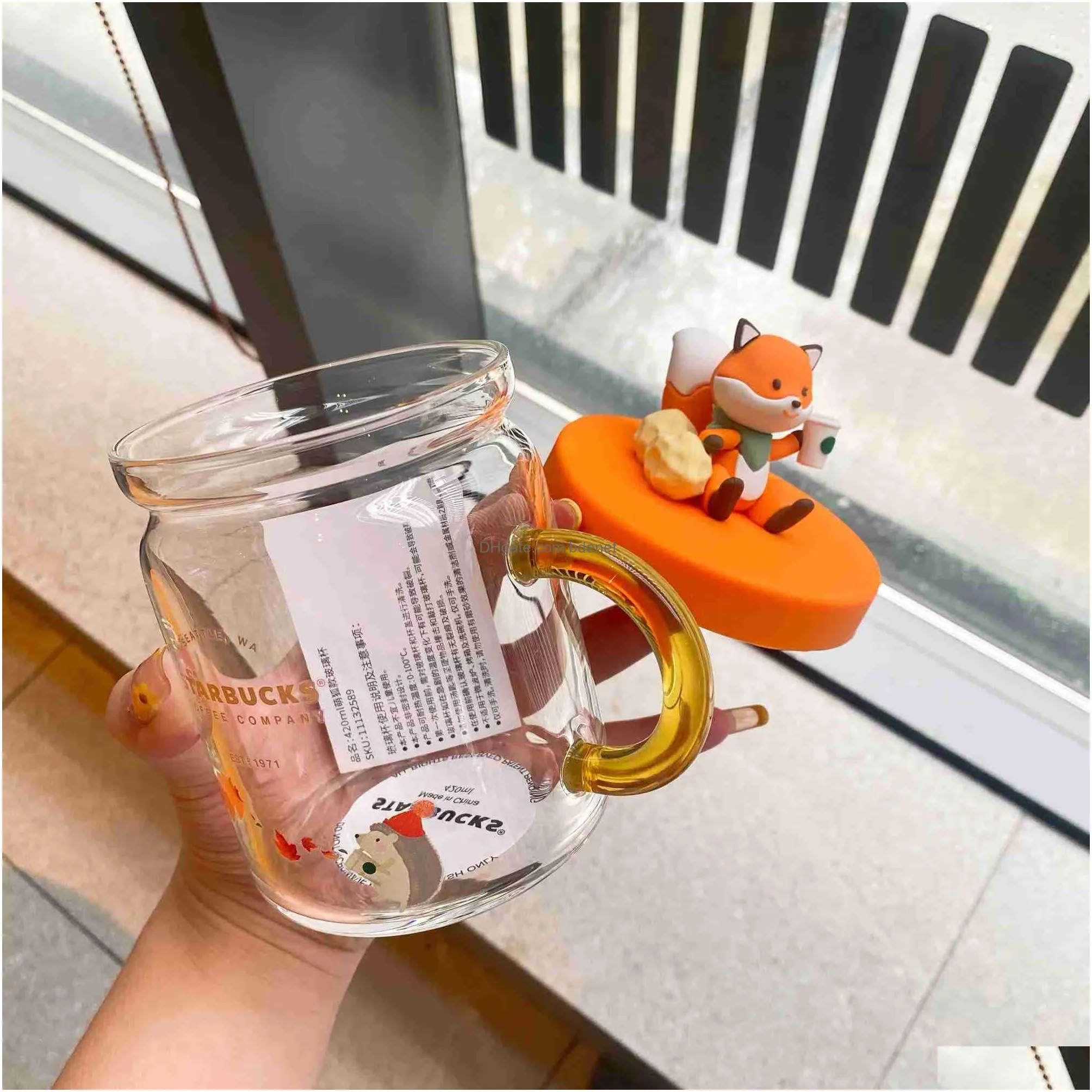 Tumblers 2021 Mid Autumn Festival 420Ml Cute Fox Glass Mug Coffee Cup Mason Drinking Cup5774172 Home Garden Kitchen, Dining Bar Drinkw Dhfj9