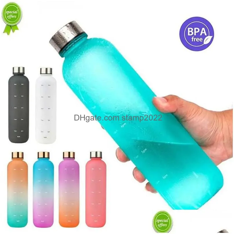  1 liters water bottle motivational drinking bottle sports water bottles with time marker stickers portable reusable plastic cups