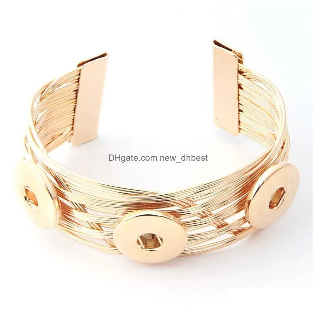 Bangle New Wide Gold Sier Snap Button Bracelet Fit 18Mm Metal Jewelry Charms For Women Buttons Jewelry Bracelets Dhesj