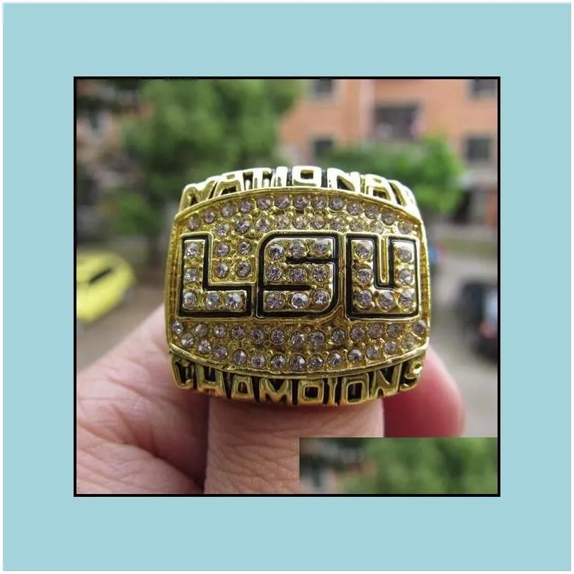 Cluster Rings Cluster Rings 2Pcs 2003 2007 Lsu Tigers National Ship Ring Set Souvenir Fan Men Gift Whole Drop 225H Delivery Jewelry Je Dhnpn