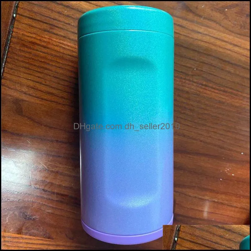 slim double-walled stainless steel thermoses insulated can mug cooler for 12 oz slim cans thermos cup glitter mermaid 157 s2