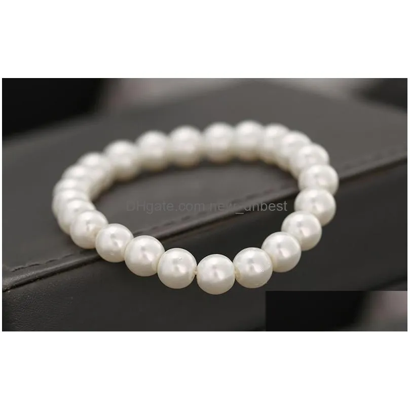 Charm Bracelets Fashion Women Jewelry Artificial Pearls Bracelet Beaded Strands Pure White Faux Jewelry Bracelets Dhp4J