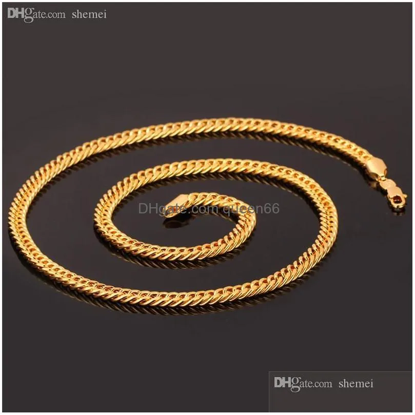 Chains Whold Chain Necklace Men 18K Stamp Real Gold Plated 6Mm 55Cm 22Quot Necklaces Classic Curb Cuban Hip Hop 5387287 Jewelry Neckla Dh06F
