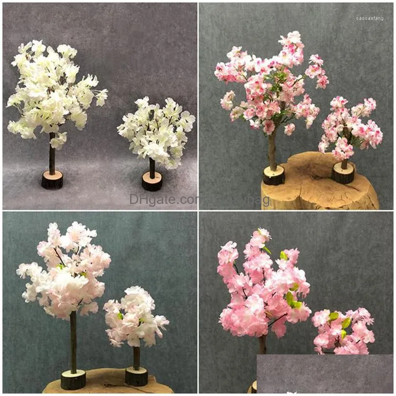 Decorative Flowers Mini Styles Artificial Silk Flower Cherry Tree Ornaments Simation Plant Trees Table For Home Wedding Decorations Dhzs5