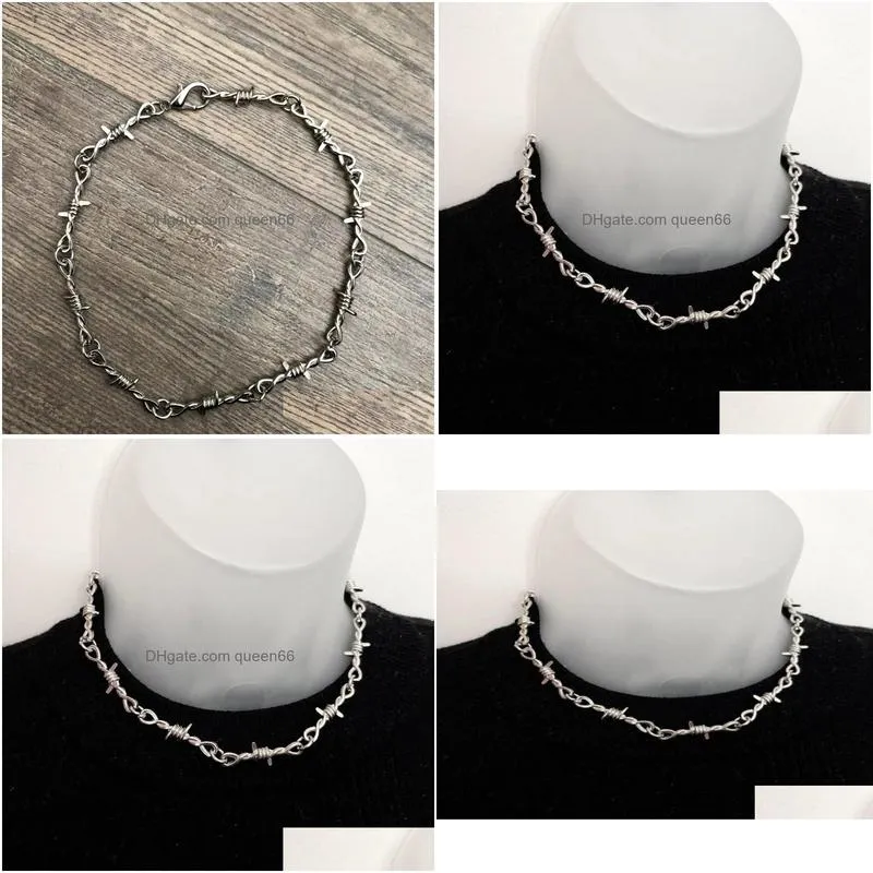 Chains Chains Punk Style Barbed Wire Choker Stainless Steel Necklace Hiphop Women039S Accessories Gothic Mens Jewellery Uni 2021 G5992 Dhoqu