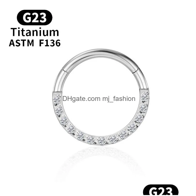 Nose Rings & Studs Piercing Industrial Titanium Clicker G23 Septum Zircon Gold Nose Ring Cartilage Labret Tragus Earrings Body Jewelry Dhyns
