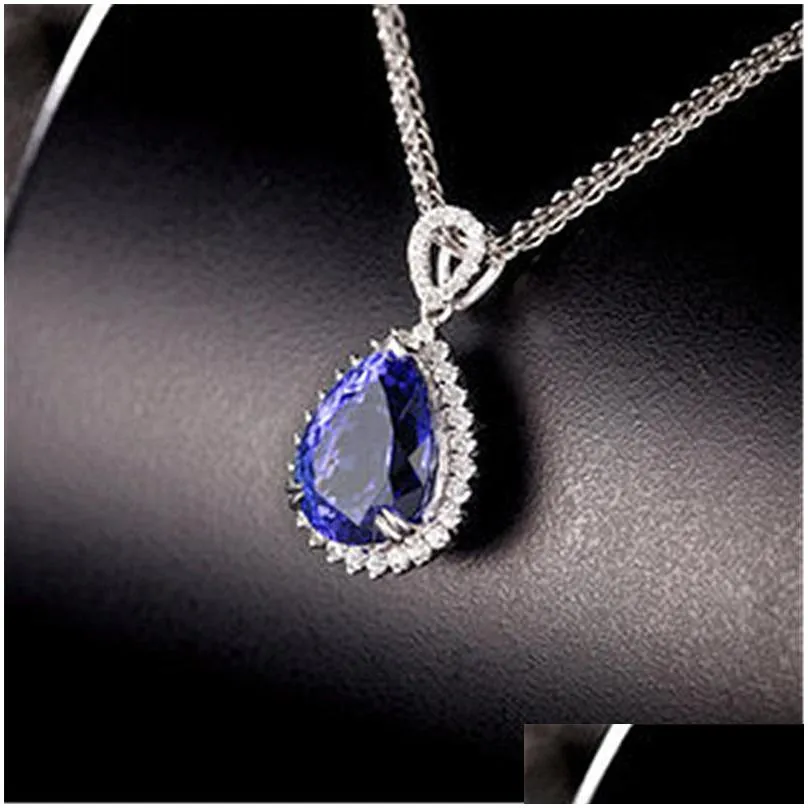 Pendant Necklaces Blue Red Diamond Water Drop Necklace Rose Gold Chains Women Crystal Necklaces Fashion Jewelry Gift Will And Jewelry Dhajz