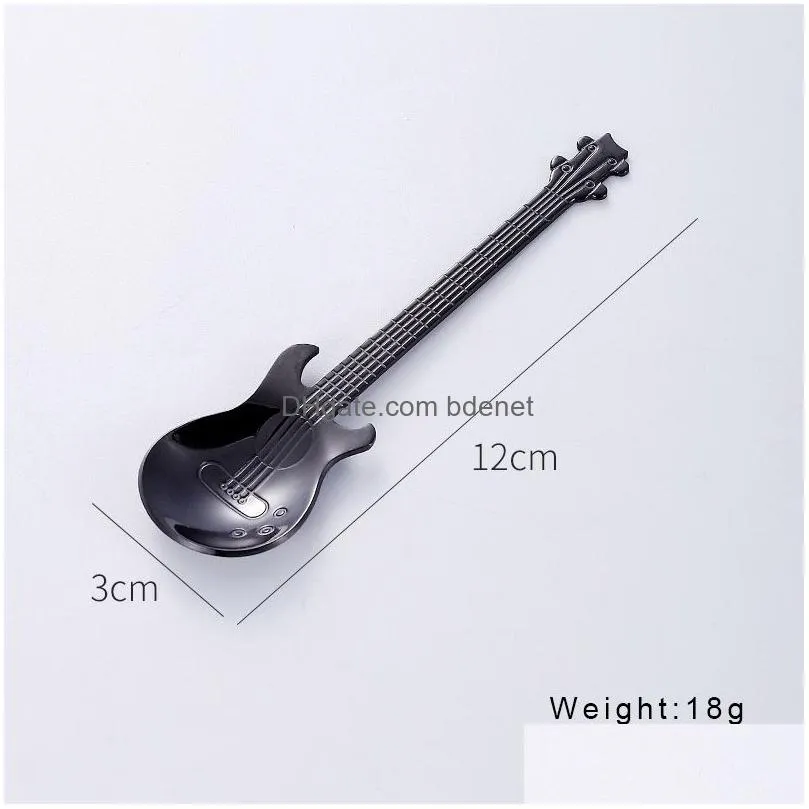 Spoons Creative 304 Stainless Steel Small Coffee Spoons Guitar Music Notes Shape Dessert Spoon Stirring Lovely Titanium Plated Ice Hom Dhhe5