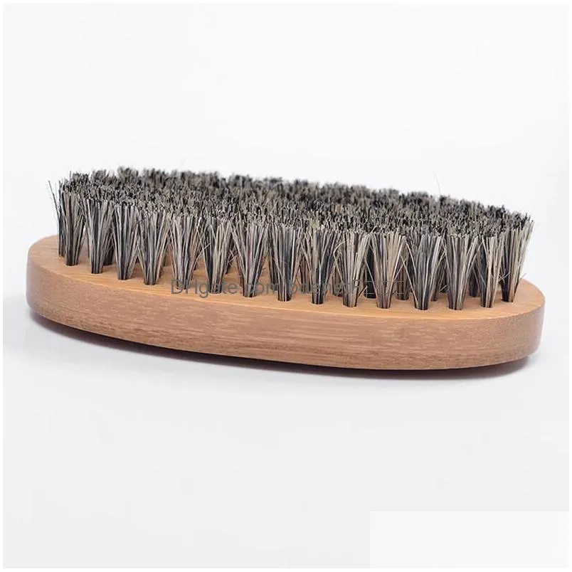 Hair Brushes New Boar Hair Bristle Beard Mustache Brush Military Hard Round Wood Handle Antistatic Peach Comb Hairdressing Tool For Me Dhlfj