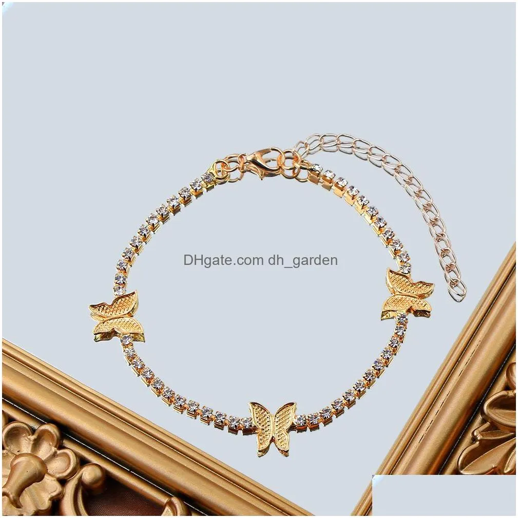 Trendy Shining Cute Butterfly Crystal Tennis Anklet For Women Gold Sier Color Boho Sandals Rhinestone Foot Ankle Chain Jewelr Dhgarden Ot5Bk