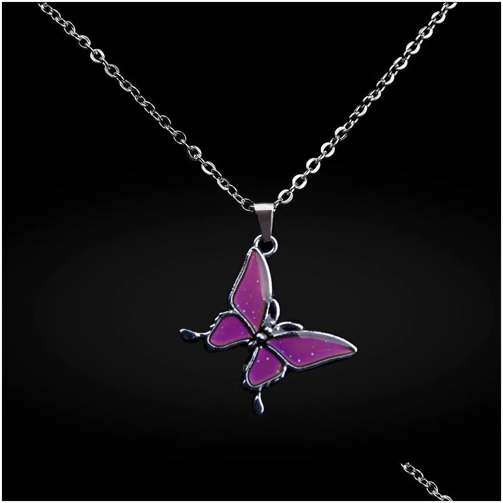 Pendant Necklaces Temperature Sensing Butterfly Pendant Necklace Stainless Steel Chain Women Necklaces Fashion Jewelry Will And Jewelr Dhdze