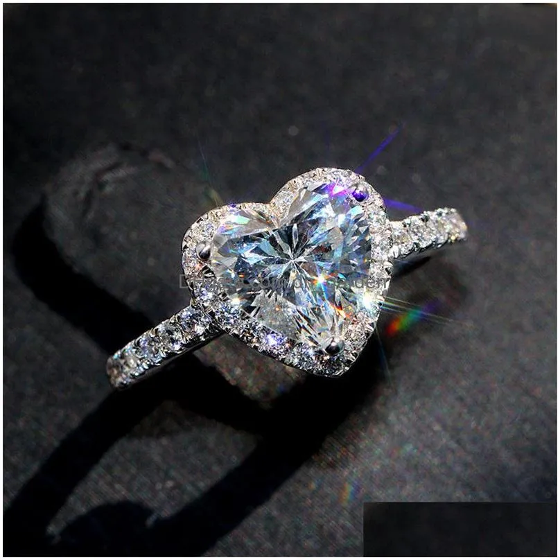 Trendy Jewelry Rings For Women Cubic Zirconia Charms Bridal Wedding Engagement White Gold Color Ring Drop Dhgarden Otwx0