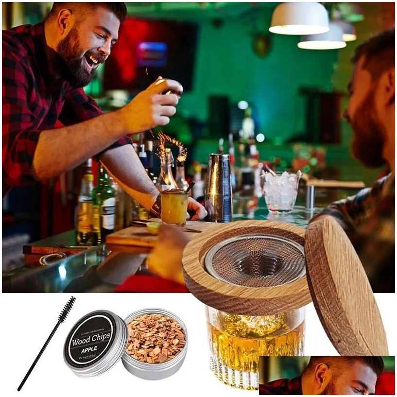 10pcs/lot bar tools cocktail whiskey smoker kit with 8 different flavor fruit natural wood shavings for drinks kitchen bar accessories tools