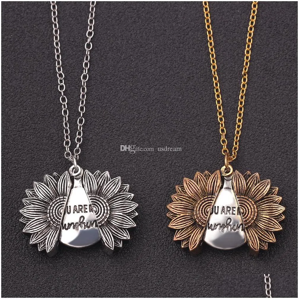 Pendant Necklaces Engraved You Are My Sunshine Sunflower Locket Pendant Necklace Fashion Jewelry Women Necklaces Will And Jewelry Neck Dhsdz