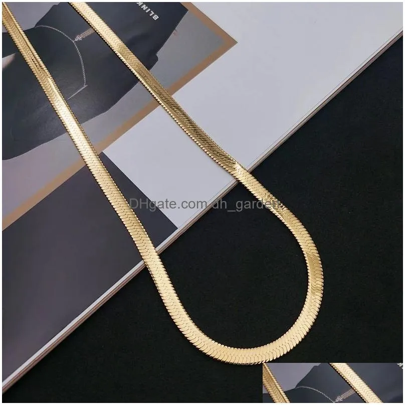 Sterling Gold 4Mm Flat Chain Necklace For Women Luxury Fine Jewelry Wedding Gift Choker Clavicle Dhgarden Otqbs