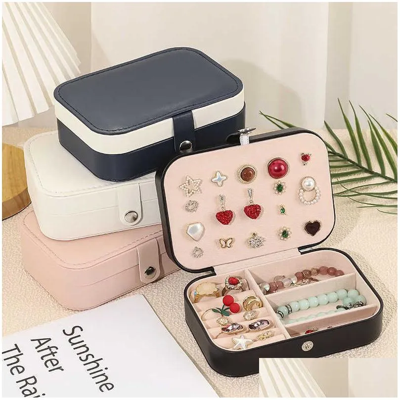 Storage Boxes Bins Simple Jewelry Box Creative Portable Pu Single Layer Earrings Ring Display For Home Travel Girl Drop Delivery Ga Dh8Jy