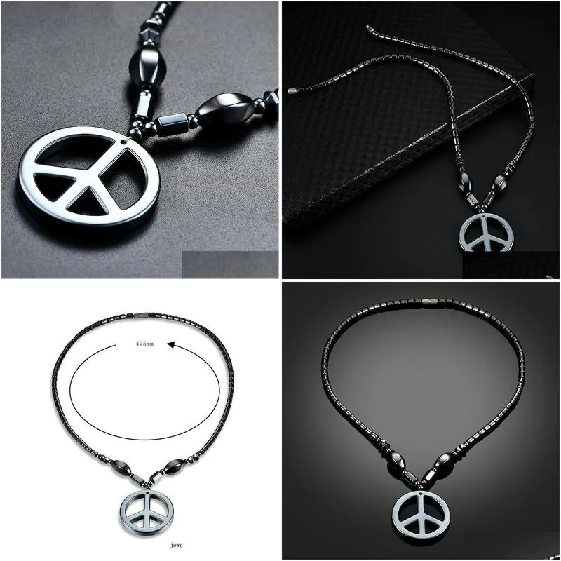 Pendant Necklaces Black Magnetite Peace Symbol Pendant Necklace Health Magnetic Buckle Necklaces For Women Children Fashion Jewelry Wi Dhwhs