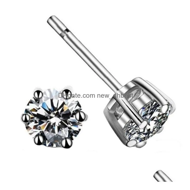 Stud 6Mm Cz Zircon Stud Earrings Engagement/Wedding Jewelry For Women Top Quality Jewelry Earrings Dhg0X