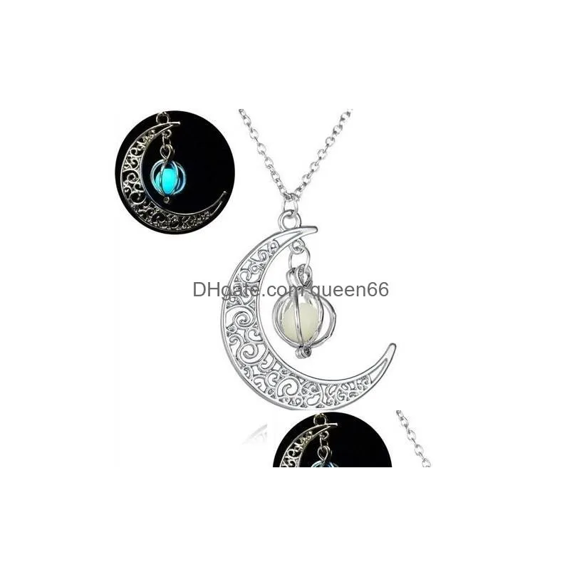 Pendant Necklaces Glow In The Dark Pendant Necklaces For Women Sier Plated Chain Long Night Moon Fashion Jewelry Gb651607069 Jewelry N Dhi7C
