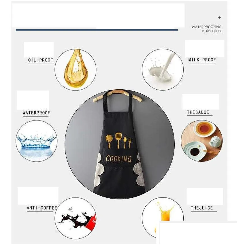 Aprons Hand-Wi Kitchen Household Cooking Apron Men Women Oil-Proof Waterproof Adt Waist Fashion Coffee Overalls Wipe Hand Drop Deliv Dhpoa