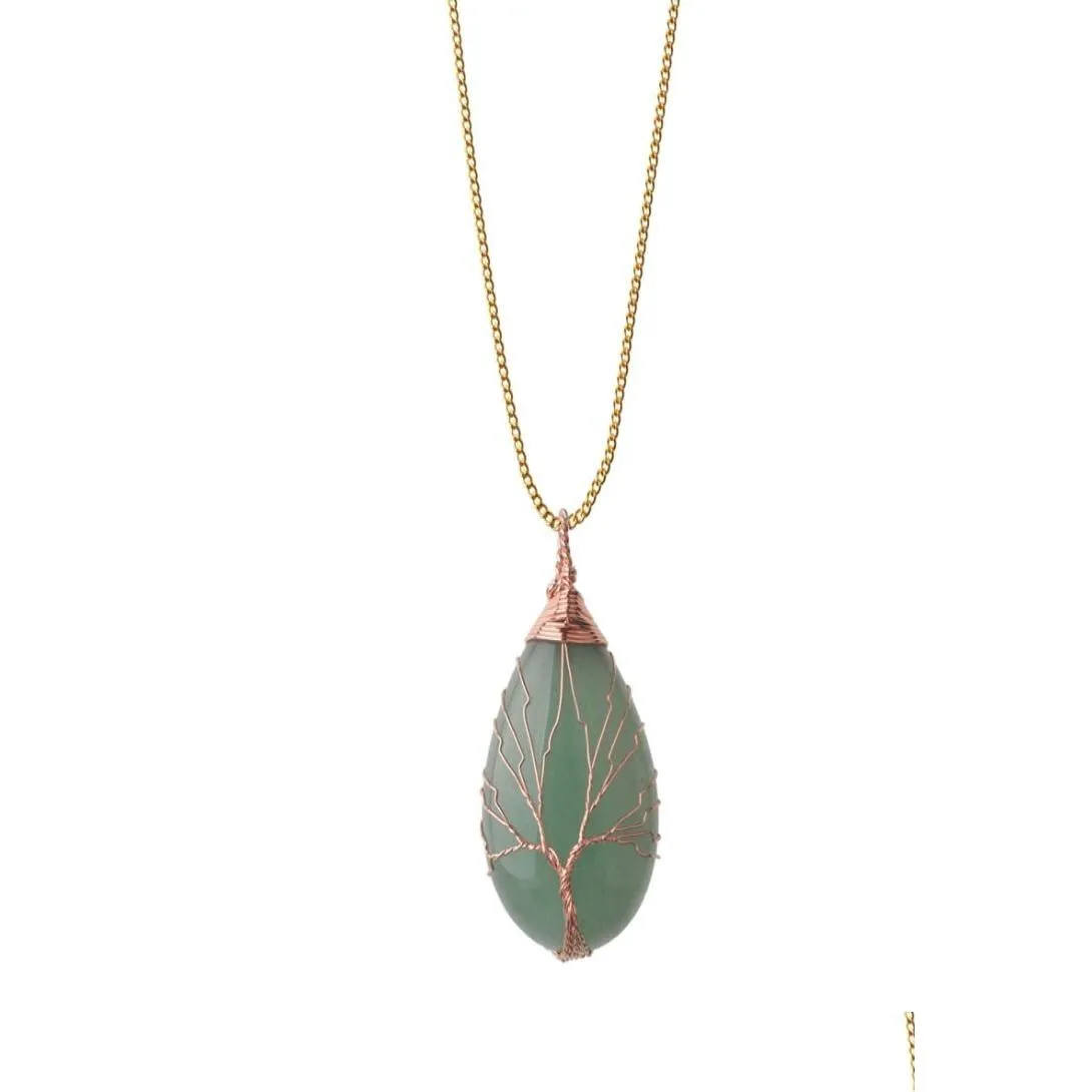 Pendant Necklaces Tree Of Life Wrap Water Drop Necklace Pendant Natural Gem Stone Diy Jewelry Making5824713 Jewelry Necklaces Pendants Dhj3K