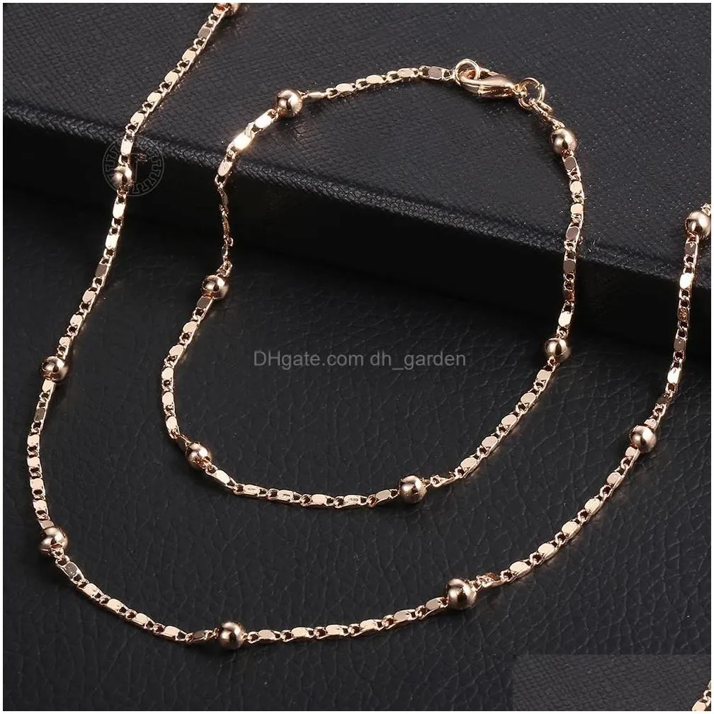 Thin 585 Rose Gold Jewelry Set For Women Marina Bead Link Chain Bracelet Necklace Woman Party Wedding Gifts Cs09 Dhgarden Otr0M
